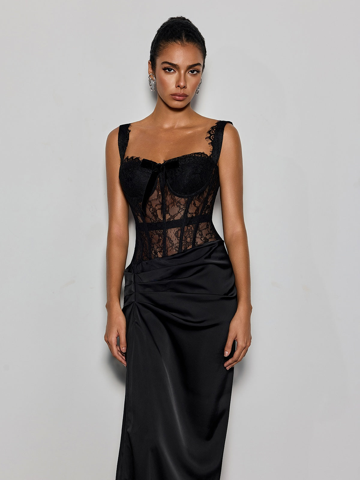 Lambdax Lace Split Bow Maxi Dress