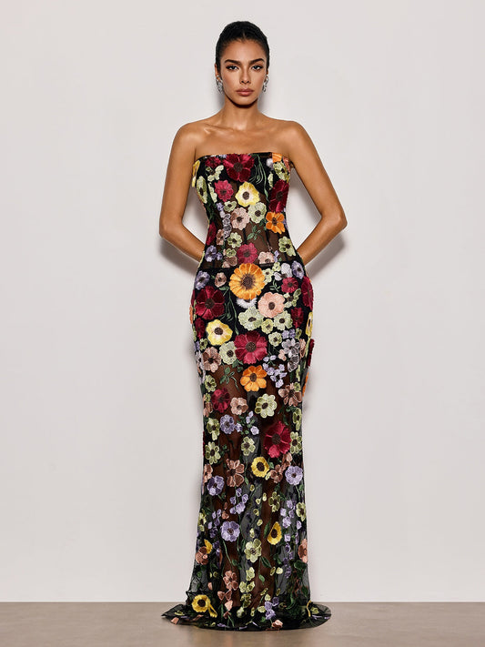 Rosstef Florlu Çiçek Sürgülü Maxi Gown