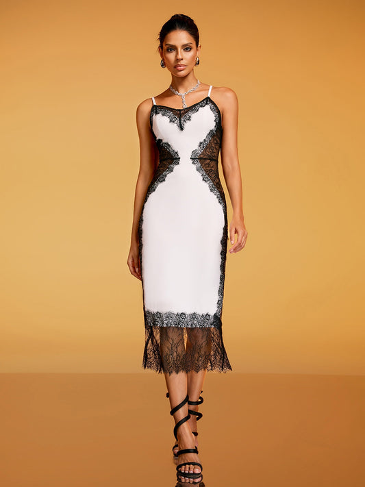 Rosstef Spaghetti Lace Midi Dress