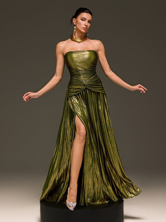 Rosstef Altın Plekli Maxi Gown