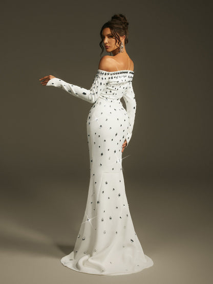 Leehi Off Shoulder Crystal Maxi Dress