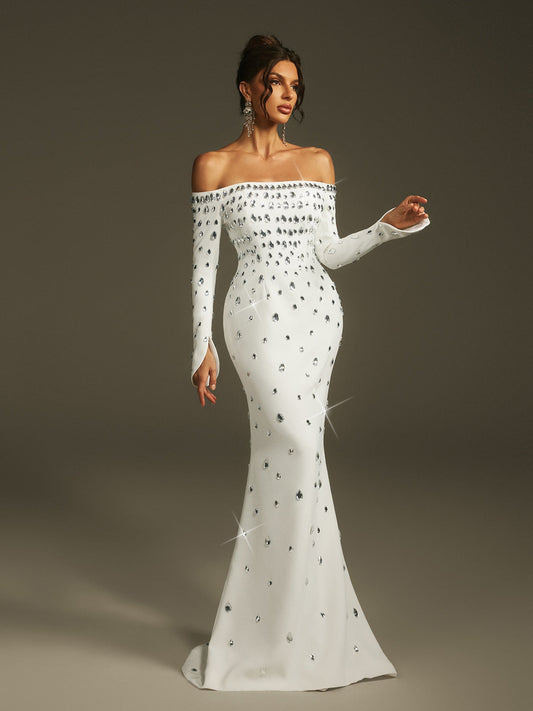 Rosstef Crystal Off Shoulder Maxi Dress