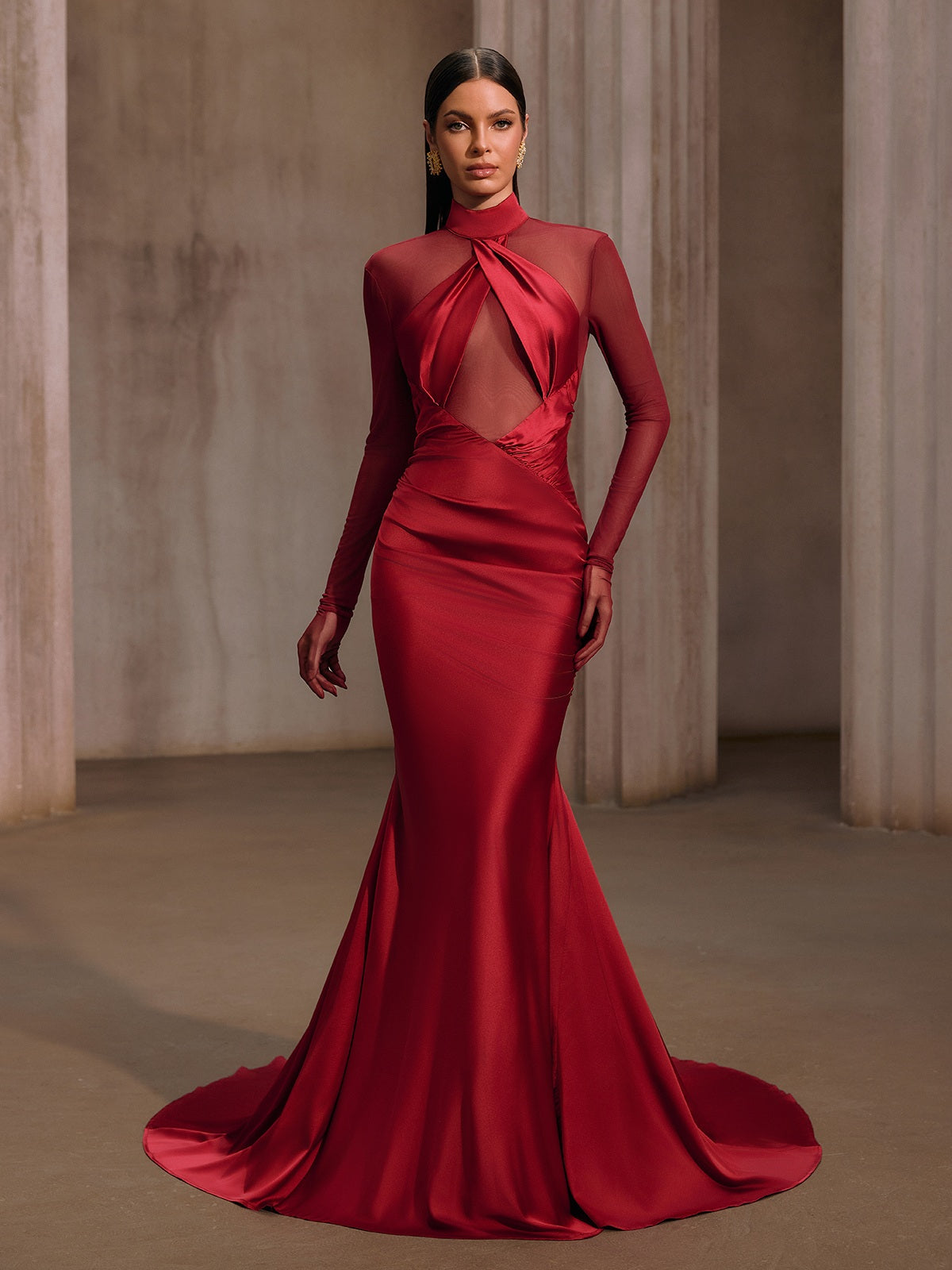 Lelyxor High Neck Satin Mermaid Maxi Dress