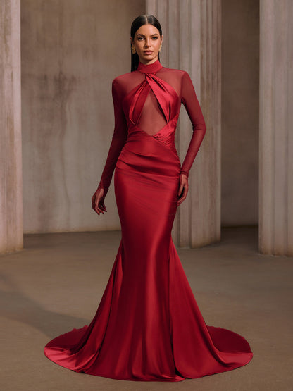 Lelyxor High Neck Satin Mermaid Maxi Dress