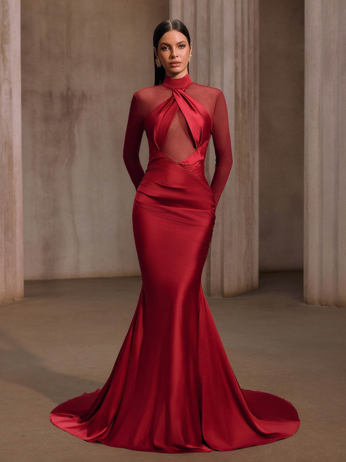 Lelyxor High Neck Satin Mermaid Maxi Dress
