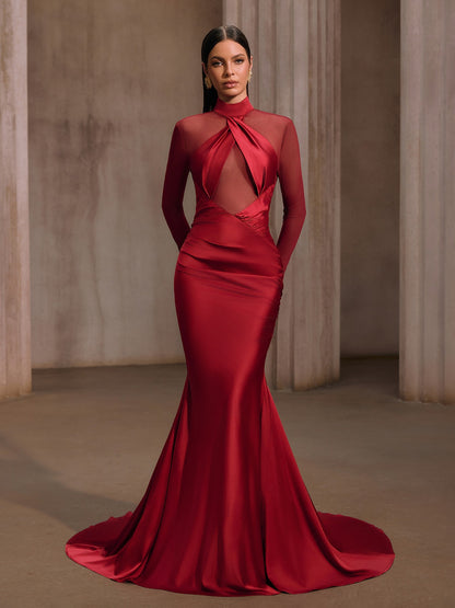 Lelyxor High Neck Satin Mermaid Maxi Dress