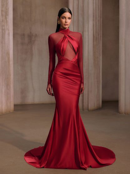 Lelyxor High Neck Satin Mermaid Maxi Dress