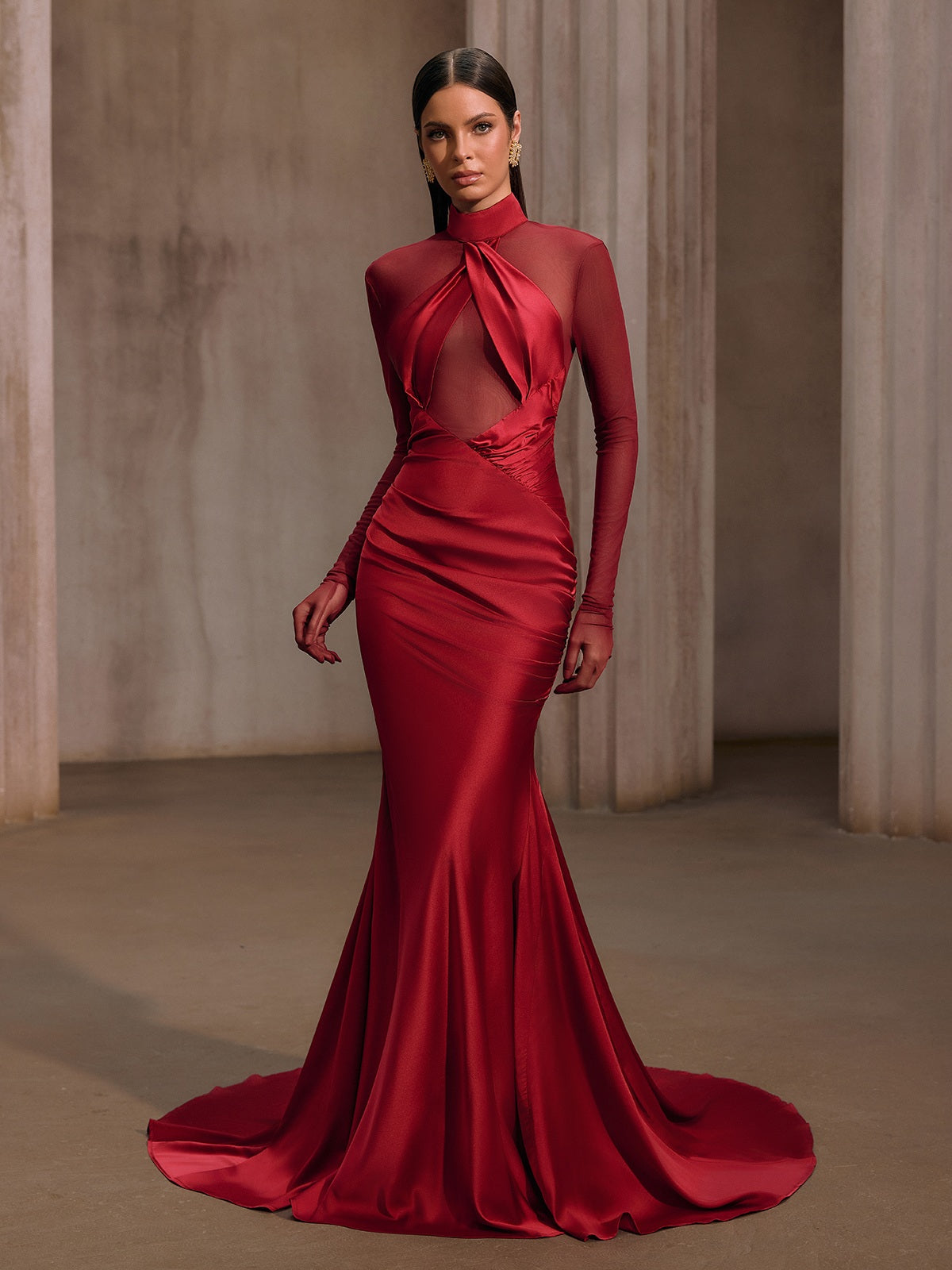Lelyxor High Neck Satin Mermaid Maxi Dress