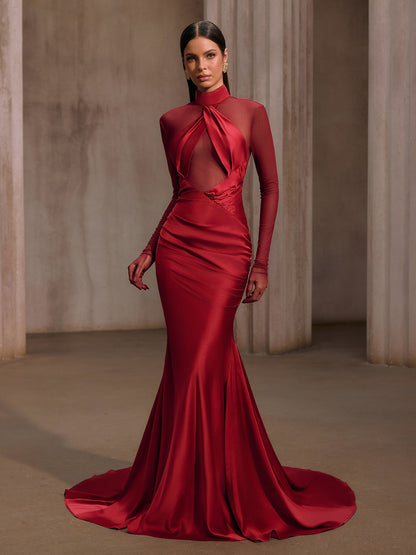 Lelyxor High Neck Satin Mermaid Maxi Dress