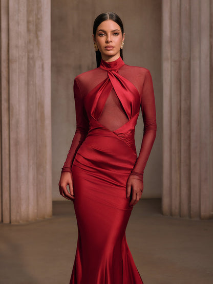 Lelyxor High Neck Satin Mermaid Maxi Dress