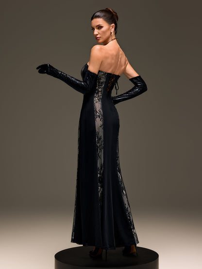 Lennardix Strapless Lace Up Maxi Dress