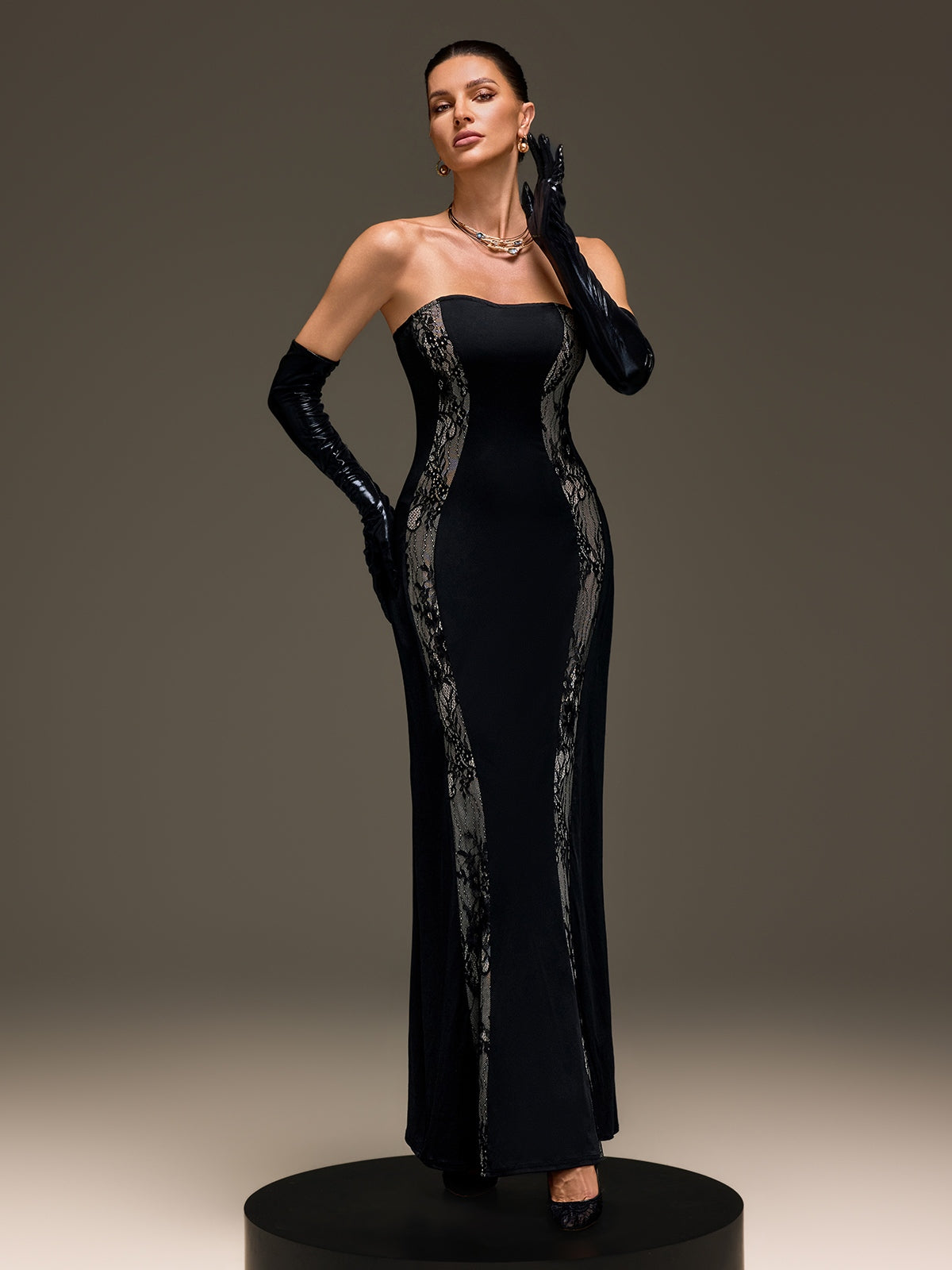 Lennardix Strapless Lace Up Maxi Dress