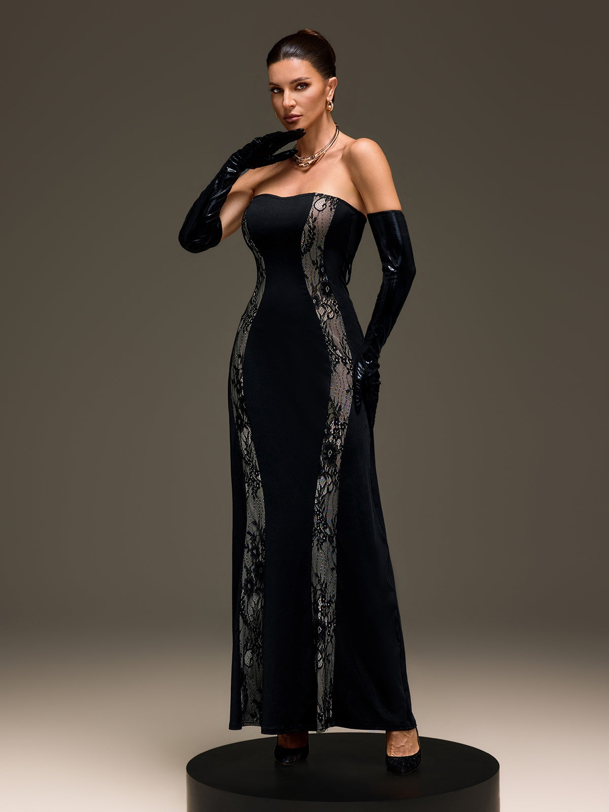 Lennardix Strapless Lace Up Maxi Dress