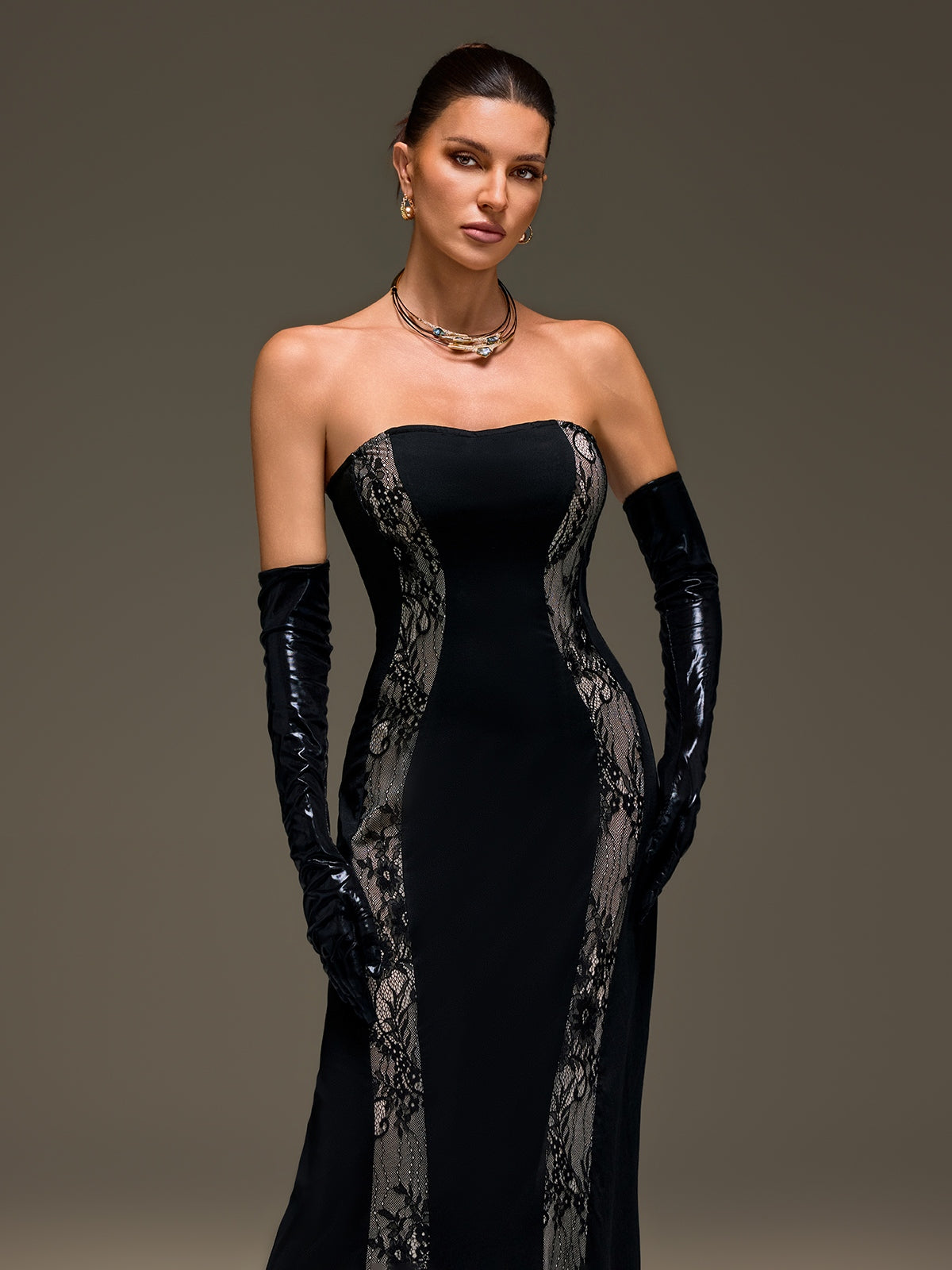 Lennardix Strapless Lace Up Maxi Dress