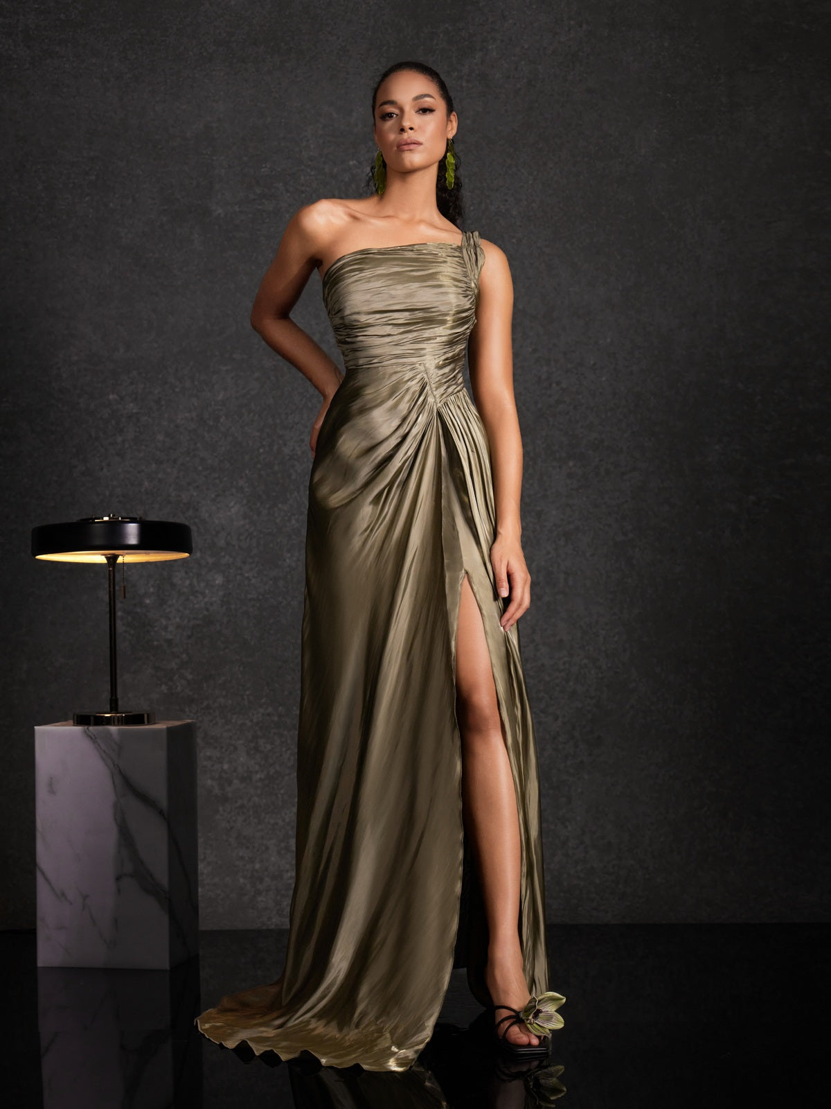 Lensoid Ruched Split Maxi Dress