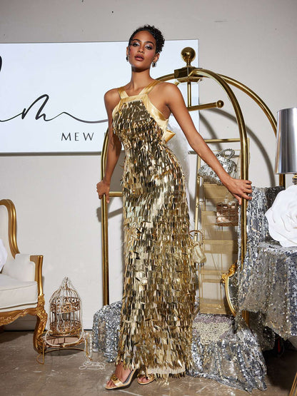 Leosan Bow Sequin Maxi Dress