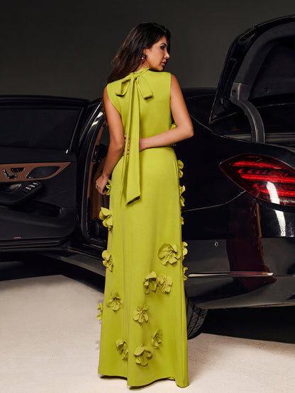 Liluri Sleeveless Flower Maxi Dress In Chartreuse