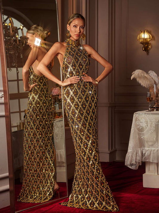 Rosstef Crystal Gold Maxi Gown
