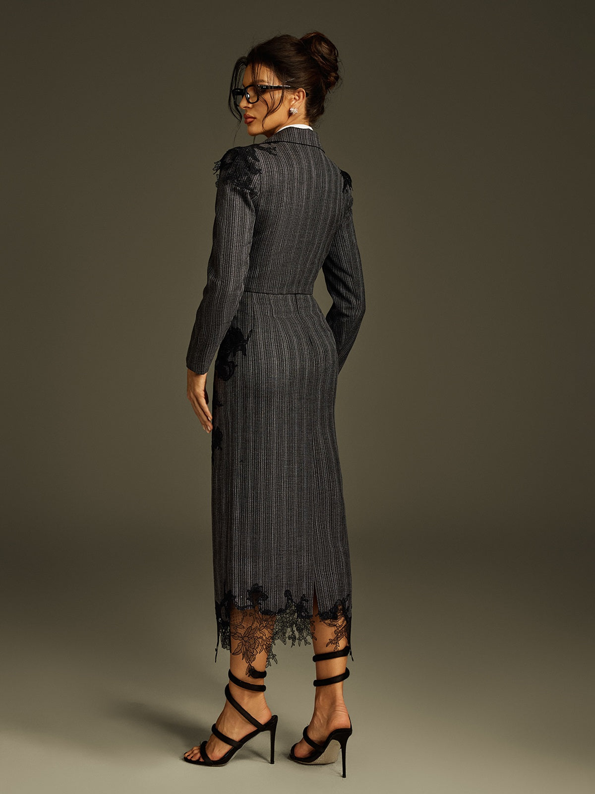 Liselle Lace Stripe Blazer Skirt Set