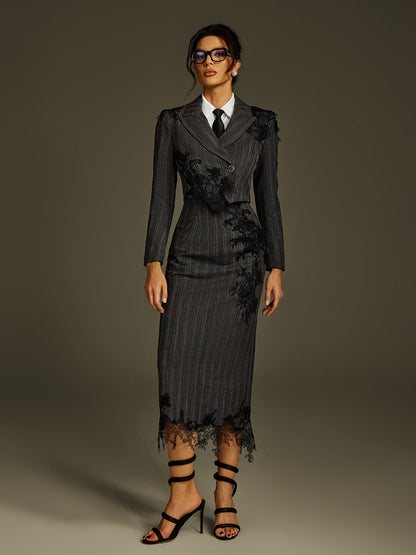 Liselle Lace Stripe Blazer Skirt Set