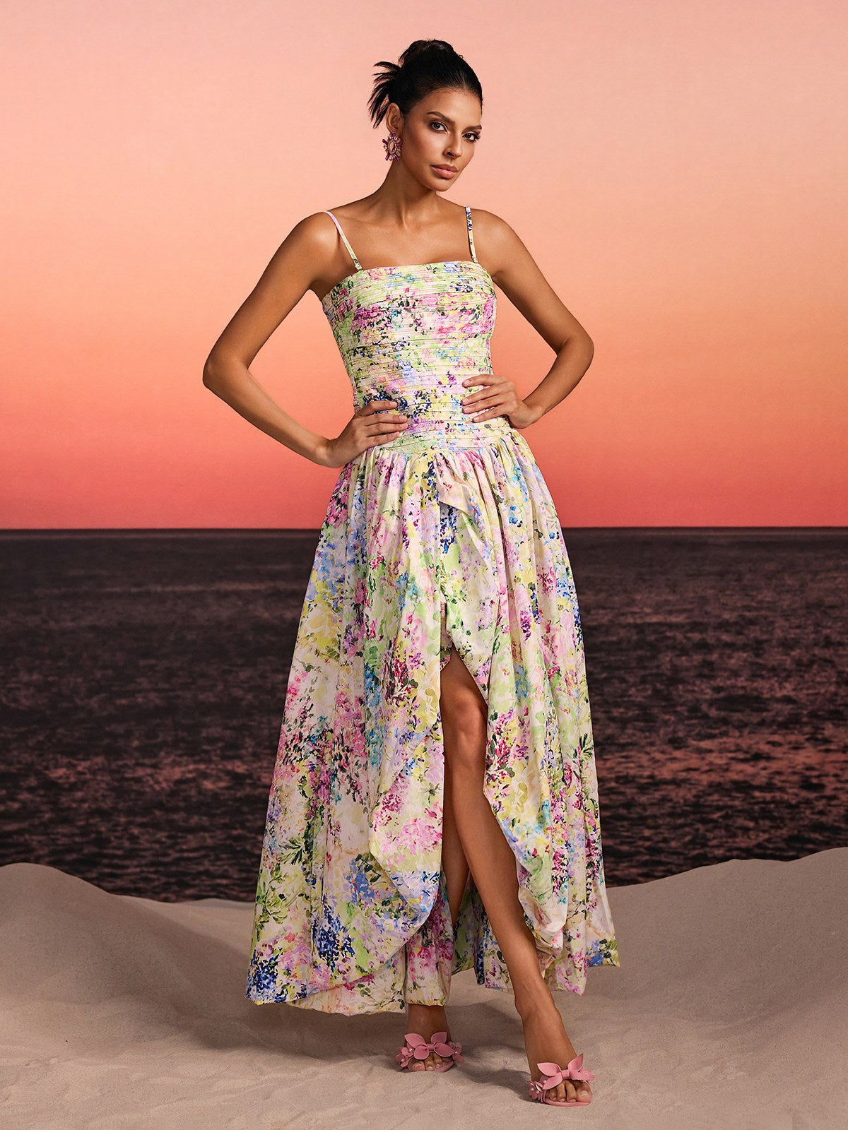Lodric Spaghetti Printed Asymmetric Dress