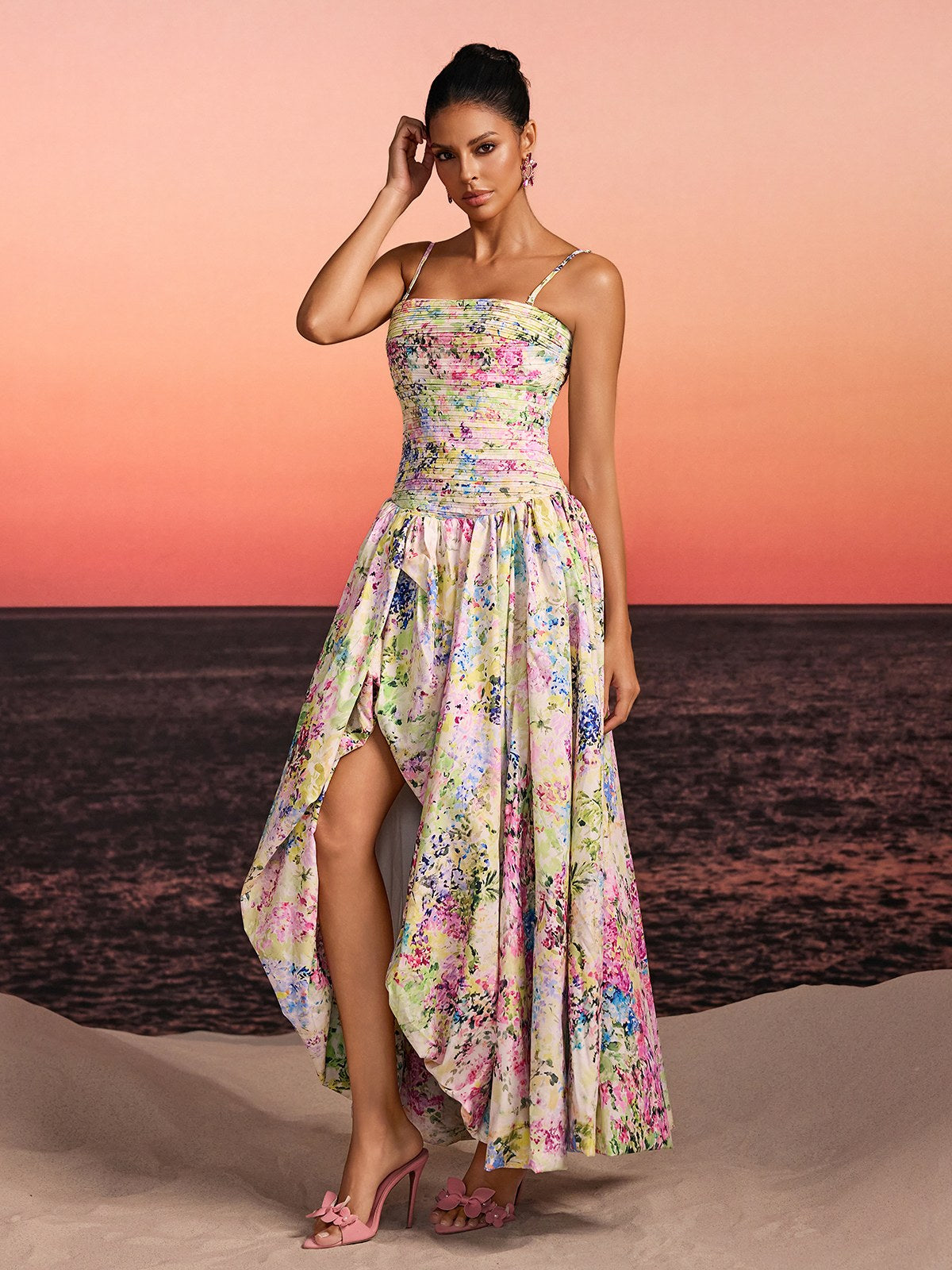 Lodric Spaghetti Printed Asymmetric Dress