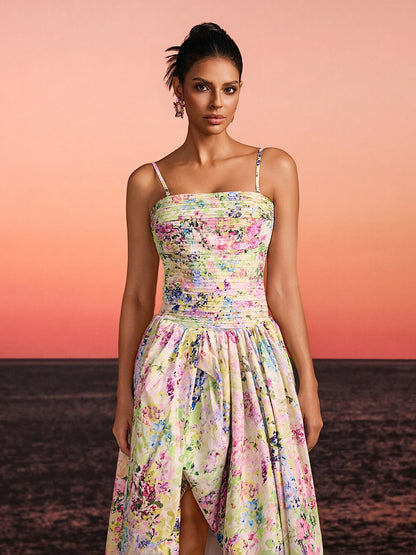 Lodric Spaghetti Printed Asymmetric Dress