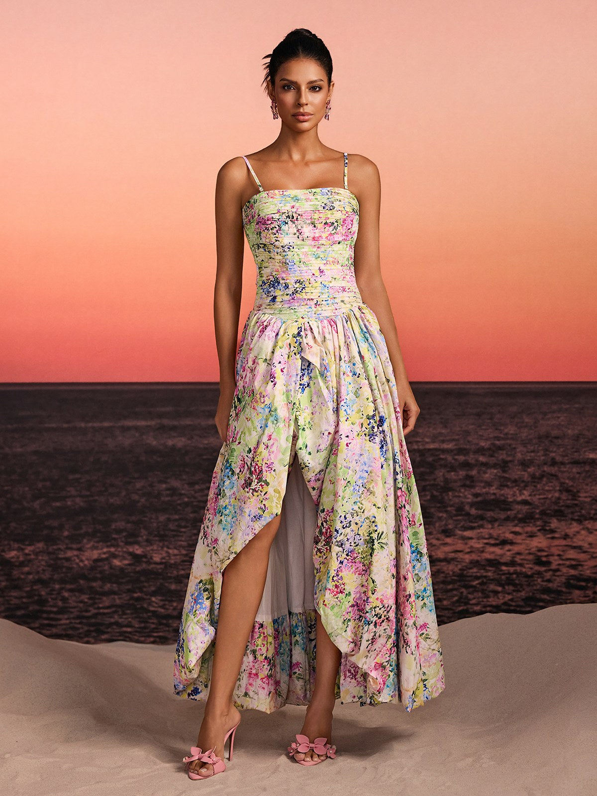 Lodric Spaghetti Printed Asymmetric Dress