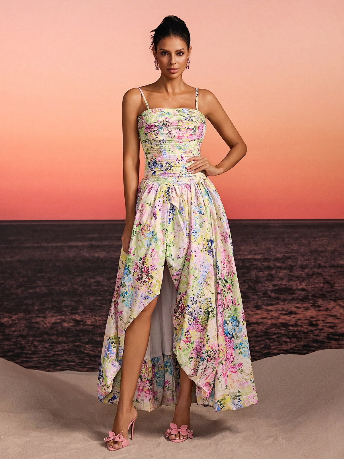 Lodric Spaghetti Printed Asymmetric Dress