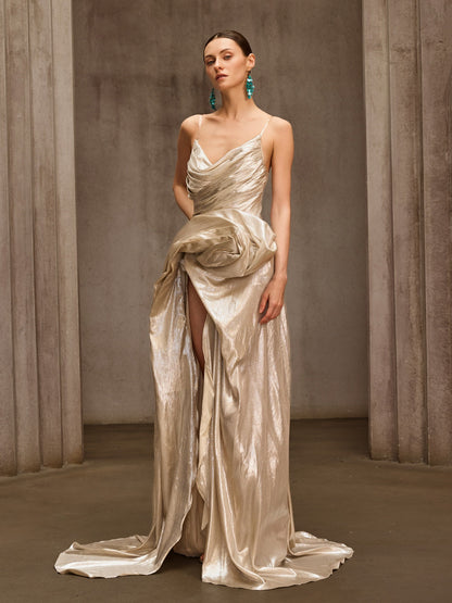 Londonor Cowl Neck Metallic Maxi Dress