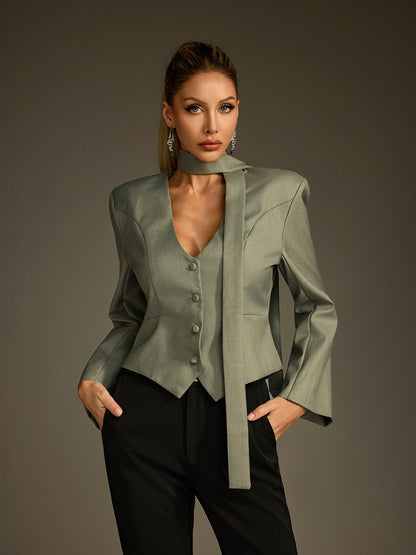 Lucrece V Neck Scarf Blazer