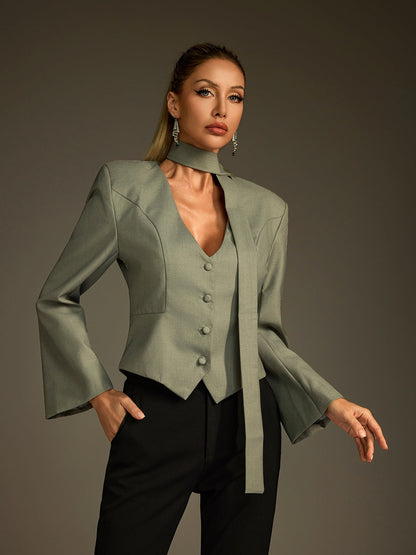 Lucrece V Neck Scarf Blazer