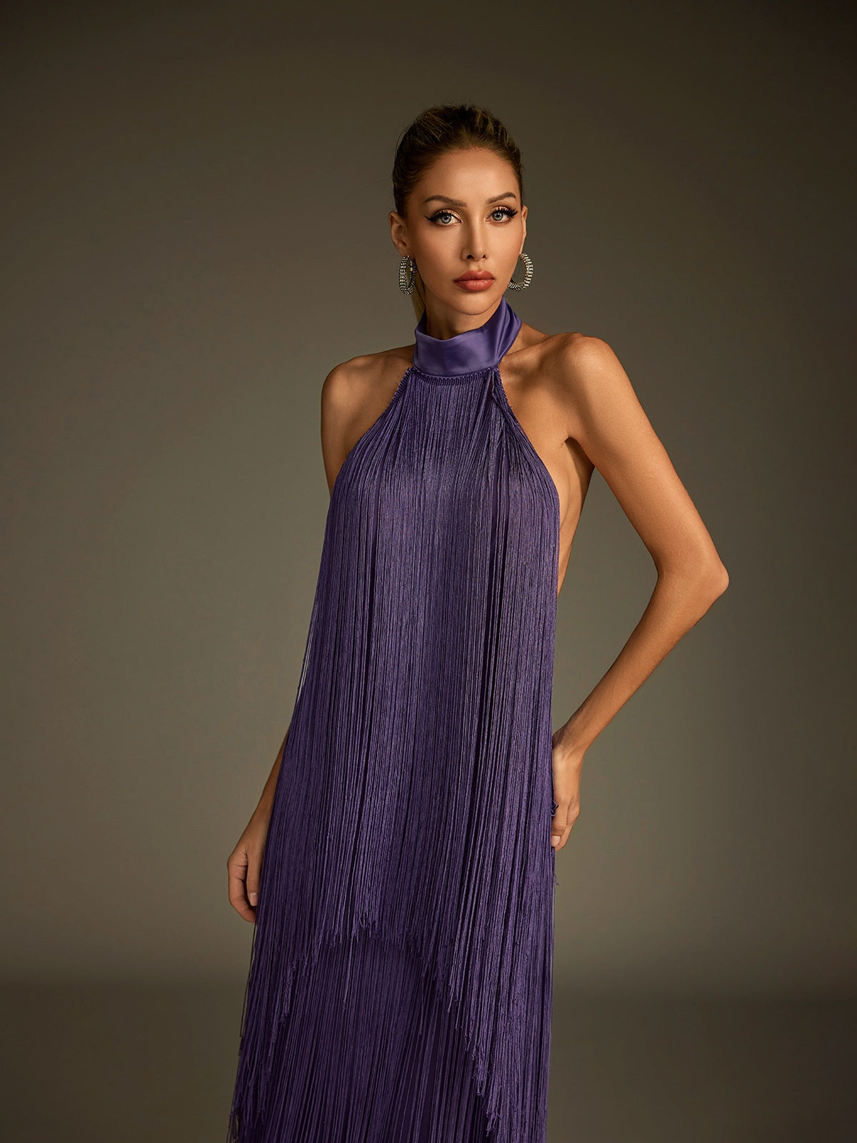 Rosstef Halterneck Fringe Midi Dress