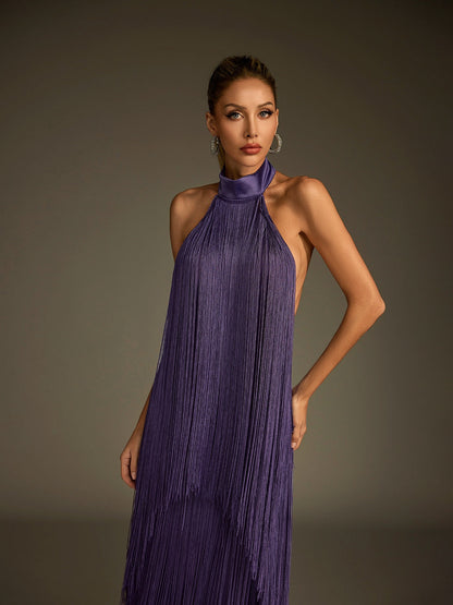 Rosstef Halterneck Fringe Midi Dress