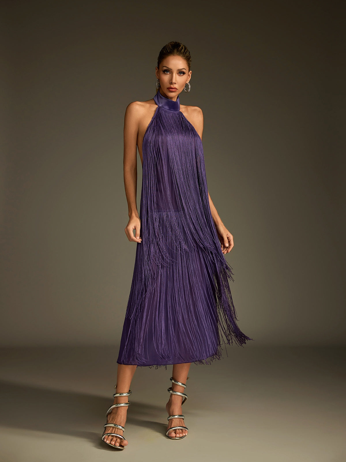 Rosstef Halterneck Fringe Midi Dress