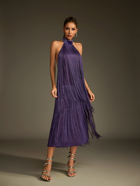 Rosstef Halterneck Fringe Midi Dress