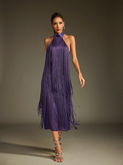 Rosstef Halterneck Fringe Midi Dress