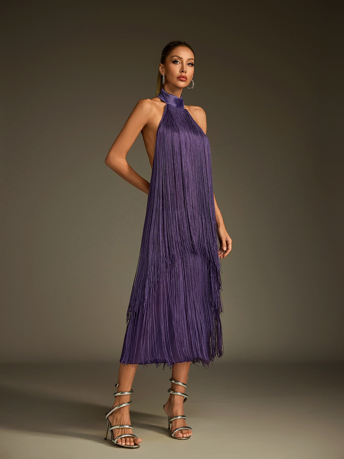 Rosstef Halterneck Fringe Midi Dress
