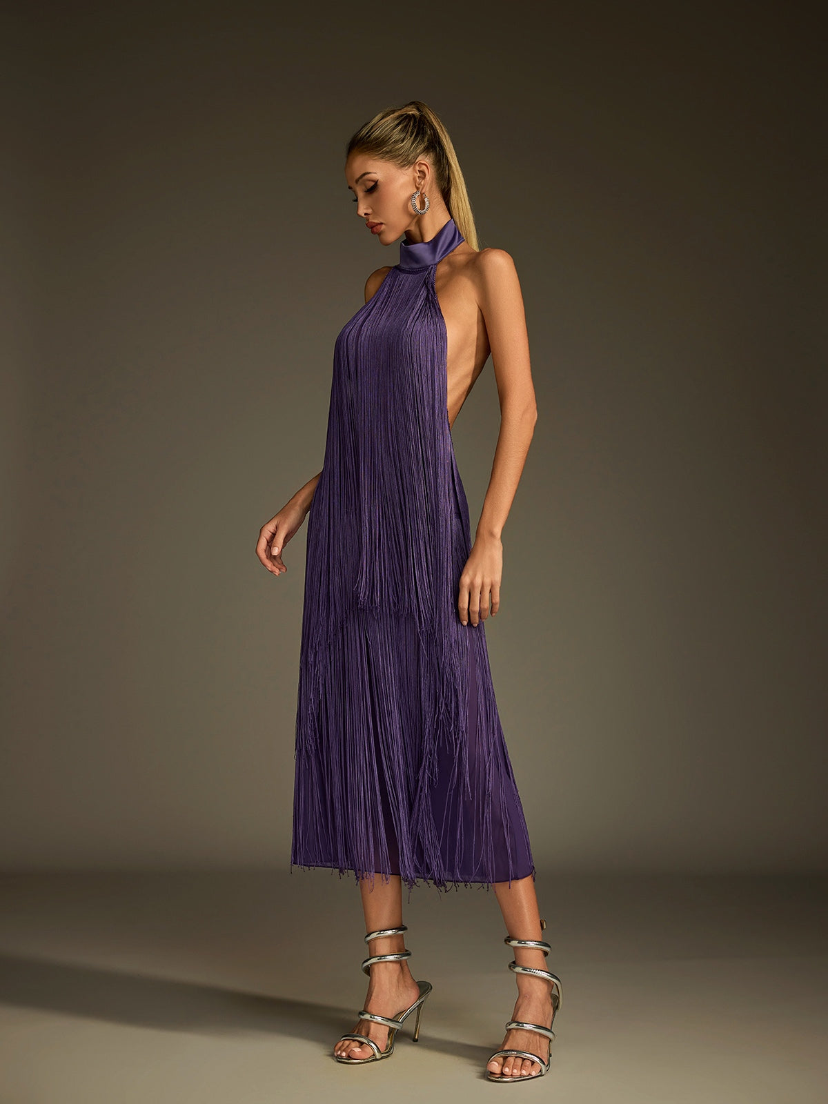 Rosstef Halterneck Fringe Midi Dress
