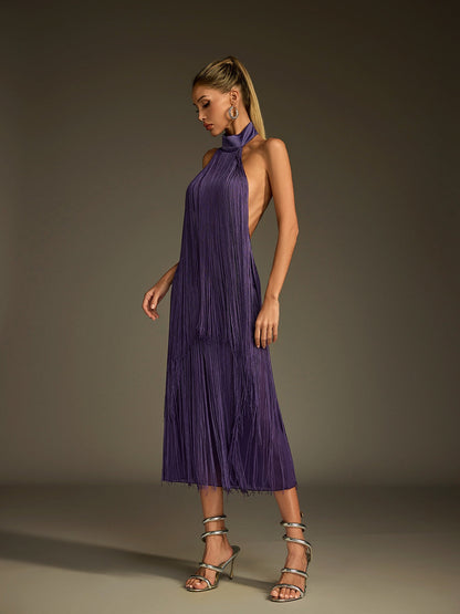 Rosstef Halterneck Fringe Midi Dress