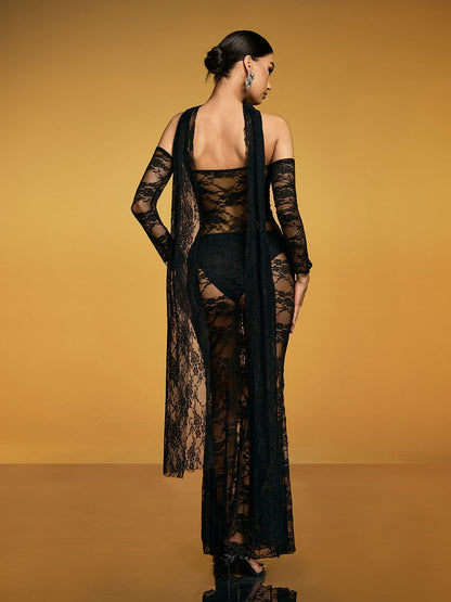 Rosstef Luxanna Cutout Split Lace Maxi Dress