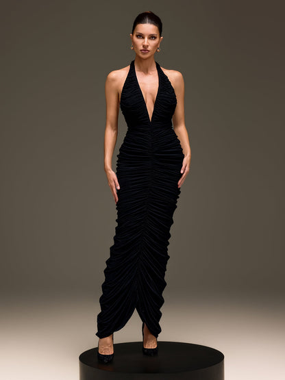Malveron Halterneck Ruched Maxi Dress