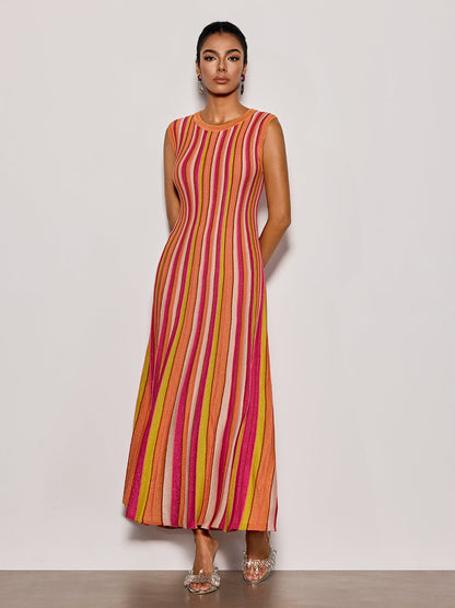 Rosstef Kısa Çıkarır Çizgi Knit Midi Giyinme