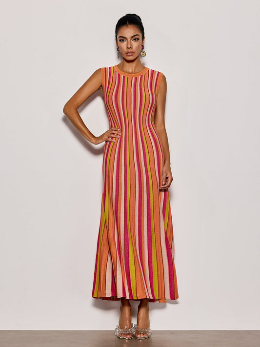 Rosstef Kısa Çıkarır Çizgi Knit Midi Giyinme