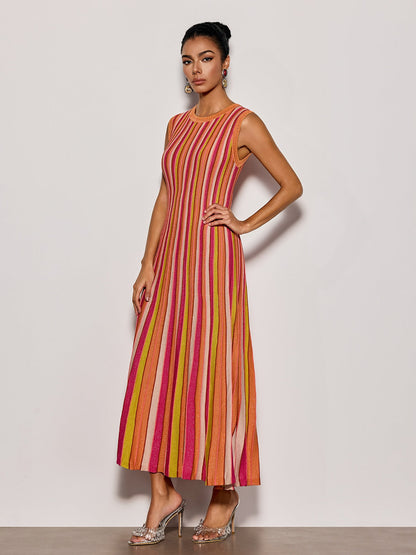 Rosstef Kısa Çıkarır Çizgi Knit Midi Giyinme