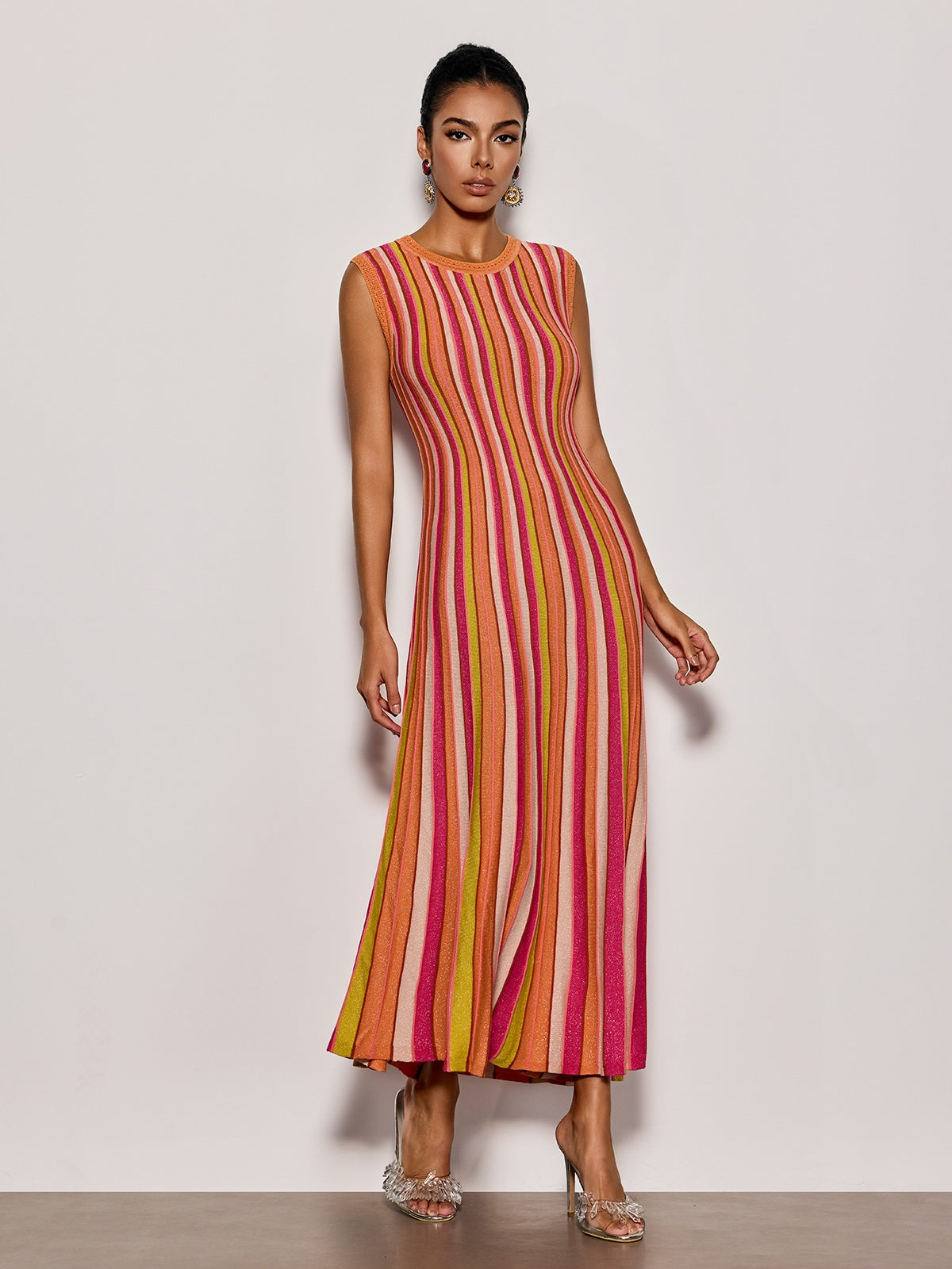 Rosstef Kısa Çıkarır Çizgi Knit Midi Giyinme