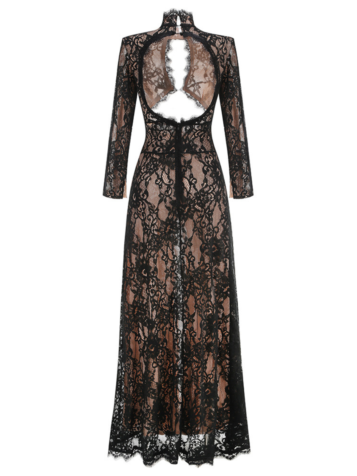 Mareike Long Sleeve Lace Split Maxi Dress In Black
