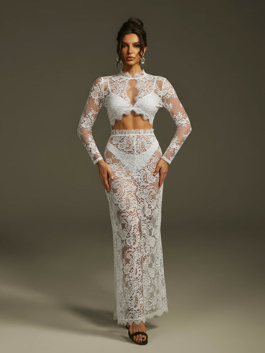 Rosstef Lace Split Maxi Dress