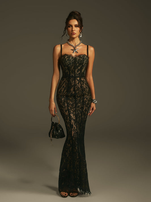 Rosstef Marije Spaghetti Lace Maxi Dress