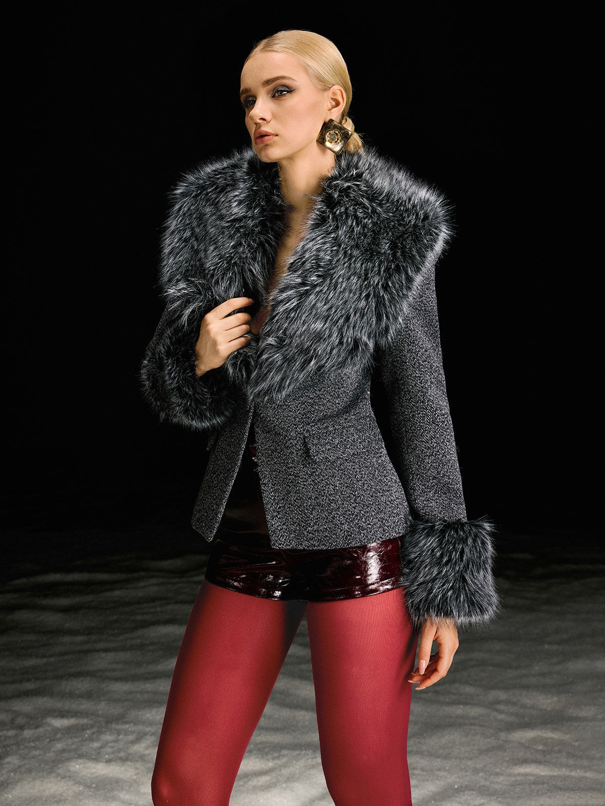 Masuyo Long Sleeve Faux Fur Blazer